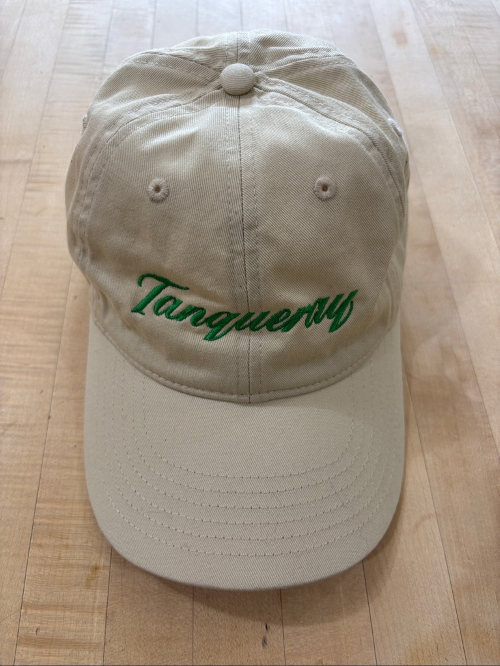 Tanqueray Baseball Cap Embroidered Beige Green Script Organic Cotton